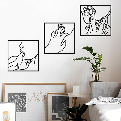 Wenqik 3 Pcs Metal Minimalist Line Wall Art Decor Metal Hand and Lip Line Wall Decor Minimalist Abstract Woman Decors for Bedroom Bathroom Living Room