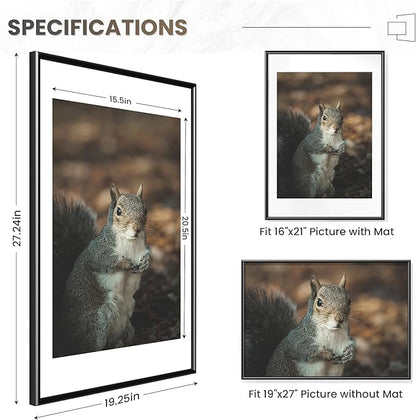 Fun Memories 19x27 Picture Frame Black, Aluminum Frames 19 x 27 for Wall, Modern 19 by 27 Poster Frames for Home Decor, 19x27 Frame with Mat for 16x21, 19 x 27 Frame with Real Glass