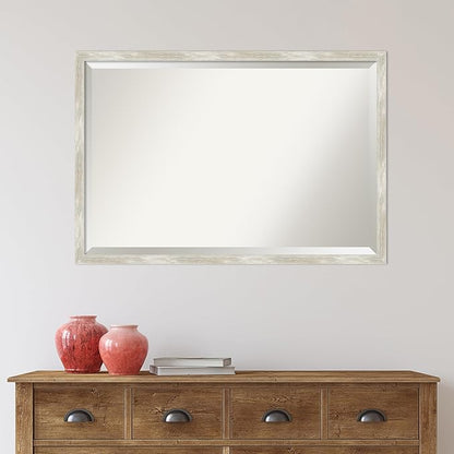 Amanti Art Silver Bathroom Mirror for Over Sink, 26x38 Crackled Metallic Narrow Rectangle Vanity Mirror, Large Casual Frame, Hangs Horizonally and Vertically, Bathroom Wall Decor, Beveled Edge