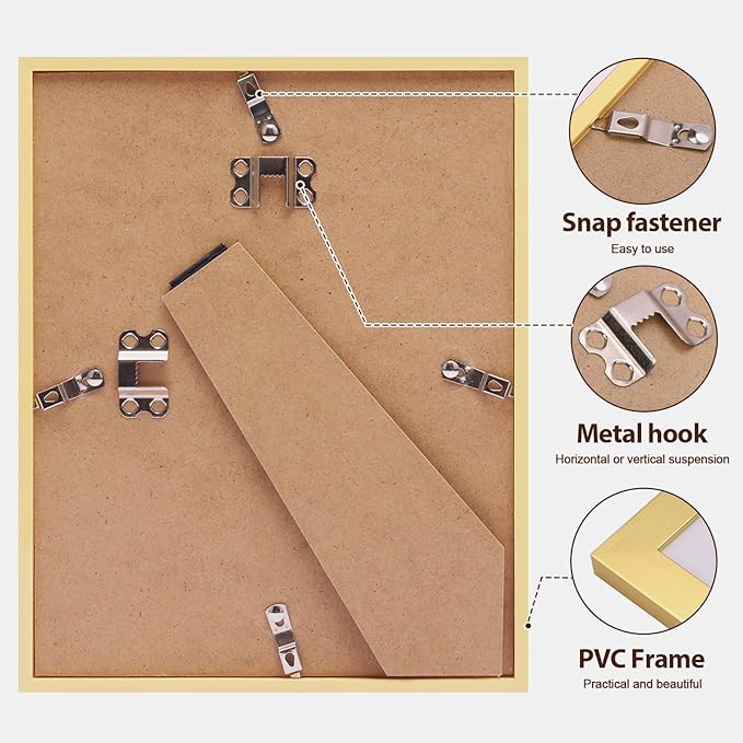 Fixwal 8x10 Picture Frame Set of 6 with Shatter Resistant Plastic Glass, Thin Border and Light Weight Photo Frames for Wall or Tabletop Display, Gift for Mother's Day, Father's Day, Graduation, Gold