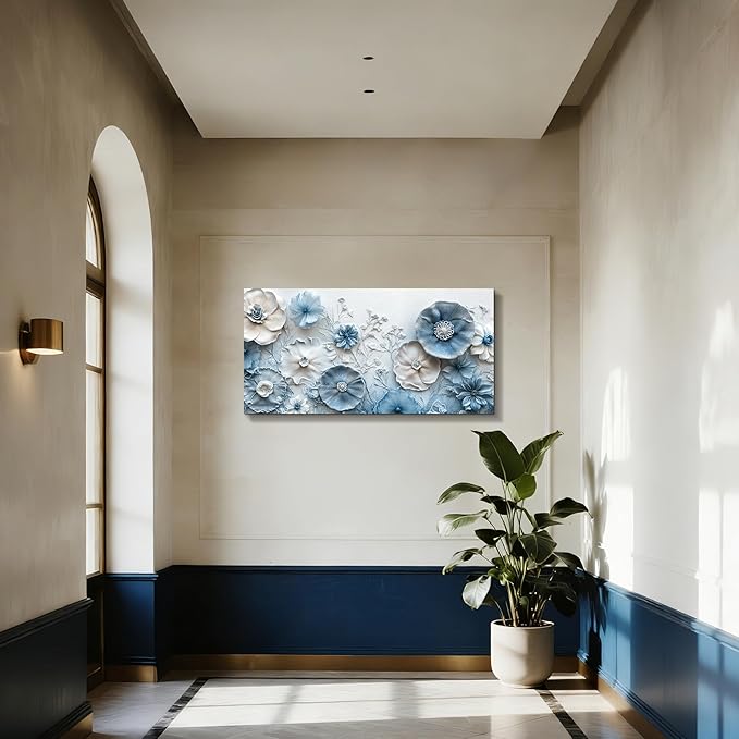 SERIMINO Floral Wall Art, Large Wall Decor, Blue Wall Art, Modern Elegant Flowers Painting, Nature Botanical Prints, Chic Pictures for Living Room Bedroom Bathroom Office Home Decoration 20"x40"