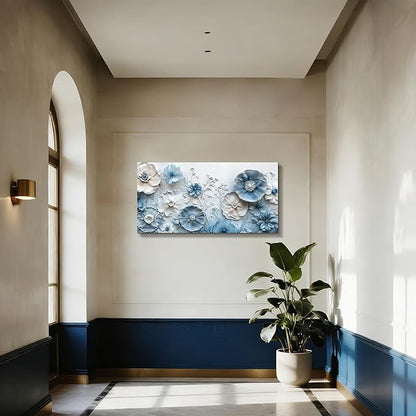 SERIMINO Floral Wall Art, Large Wall Decor, Blue Wall Art, Modern Elegant Flowers Painting, Nature Botanical Prints, Chic Pictures for Living Room Bedroom Bathroom Office Home Decoration 20"x40"