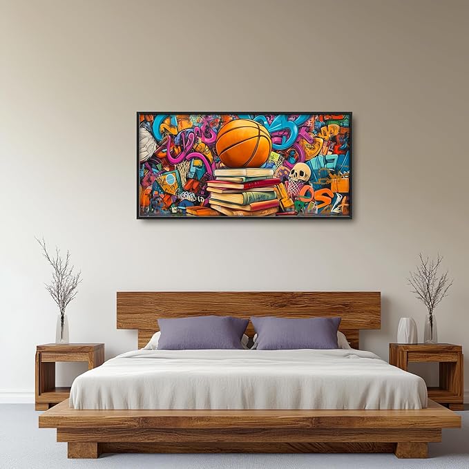 Banksy Basketball Book Large Wall Art for Living Room Abstract Graffiti Sports Framed Canvas Decor Street Prints Painting Pictures Extra Large Artwork for Gym Bedroom Home Office Classroom 30"x60"