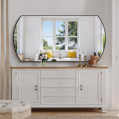 COFENY Bathroom Mirror, 30x60 Inch Black Oval Large Wall Mounted Mirror with Thin Metal Frame, Modern Bathroom Vanity Mirrors for Over Sink, Entryway, Living Room, Bedroom