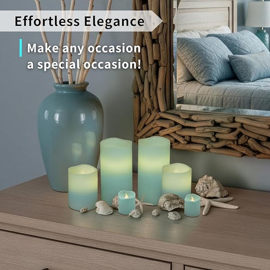 FURORA LIGHTING Blue Flameless Candles - Real Wax, Adjustable Brightness, Remote & Timer - 4 Pillars (3x4, 3x6) and 4 Votives, 8-Pack, Battery Operated