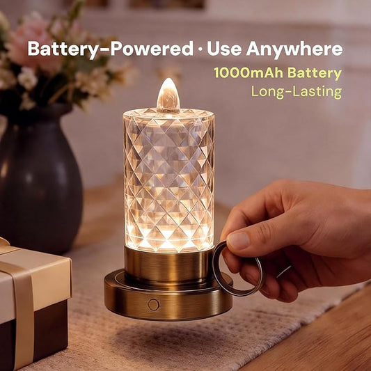 L LOHAS LED Flameless Candles, 3 Level Brightness Adjustable, Rechargeable Battery Candles, 3000K Soft White, Crystal Gold Metal Candles for Easter Valentines Aniversary Wedding, 3.93"x2.95"4.84"