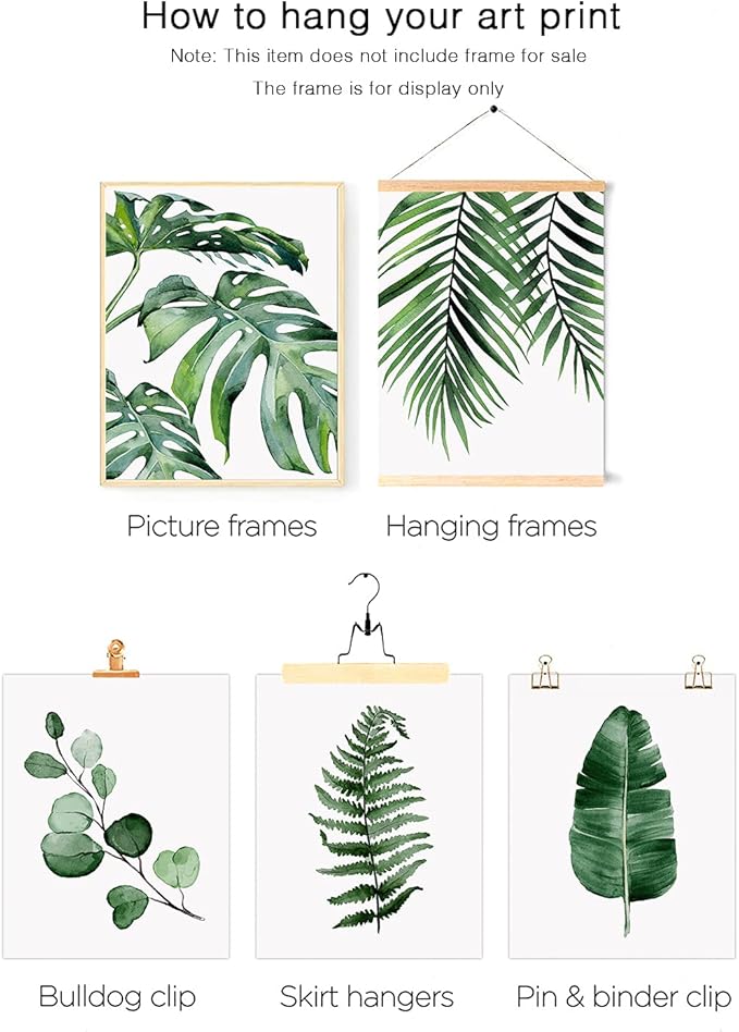 HoozGee Botanical Wall Art Prints Set of 6 Tropical Leaves Canvas Decor Plant Leaf Boho Wall Decor Pictures Green Boho Posters Art Set Bathroom Wall Art Poster (11"x14" UNFRAMED)