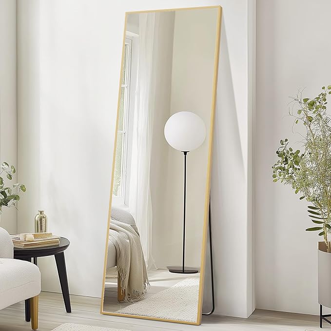 Sweetcrispy 71"x26" Full Length Mirror, Full Body Mirror with Aluminum Alloy Thin Frame, Leaning or Standing, Suitable for Bedroom, Livingroom, Cloakroom, Gold