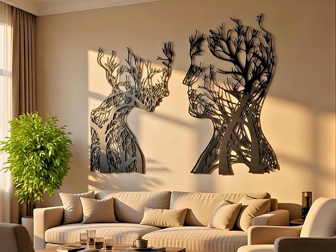 VAILLA Wood Wall Art Decor Wall Hanging Sculpture Modern Home Decoration 3 Panels Nature Wall Hangings Large Wooden Wall Arr 3D Textured Sculptures for Living Room Bedroom Office Dinnig Room (Faces 2)