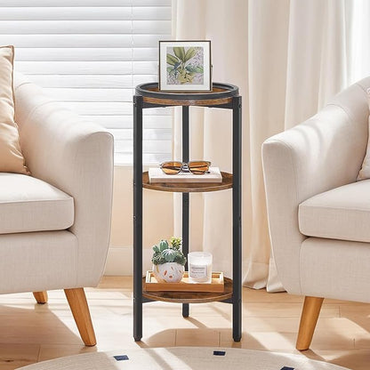 HOOBRO Small Round Side Table, 3-Tier Tall Coffee Drink Table for Sofa Couch, 28.7" H Slim Nightstand, Circle Accent End Table for Living Room, Corner, Bedroom, Rustic Brown BF182BZ01