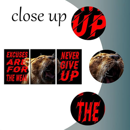Never Give up Motivational Painting 3 Pieces Canvas Print Inspirational Office Decor Excuses Are for the Weak Inspiring Quotes Poster Framed for Wall Art Decoration Ready to Hang [60''W x 28''H]