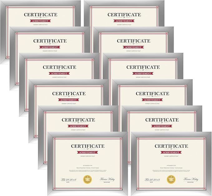 Giftgarden 8.5x11 Picture Frame Silver Set of 12, Multi Modern 8.5 x 11 Frames Bulk for Award Certificate Document Diploma, Wall or Tabletop Display