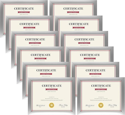 Giftgarden 8.5x11 Picture Frame Silver Set of 12, Multi Modern 8.5 x 11 Frames Bulk for Award Certificate Document Diploma, Wall or Tabletop Display