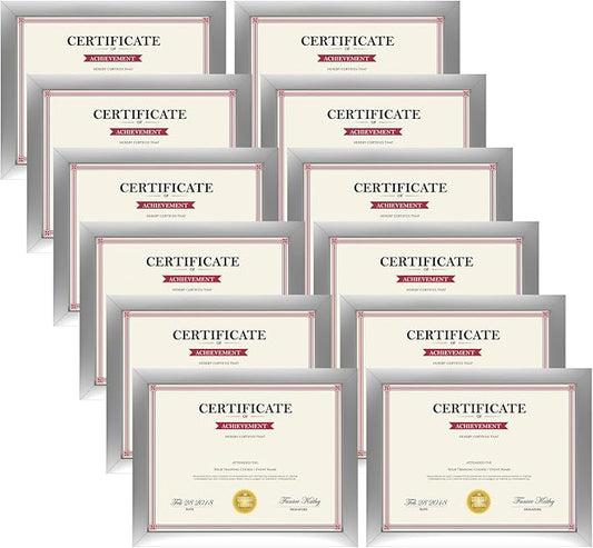 Giftgarden 8.5x11 Picture Frame Silver Set of 12, Multi Modern 8.5 x 11 Frames Bulk for Award Certificate Document Diploma, Wall or Tabletop Display