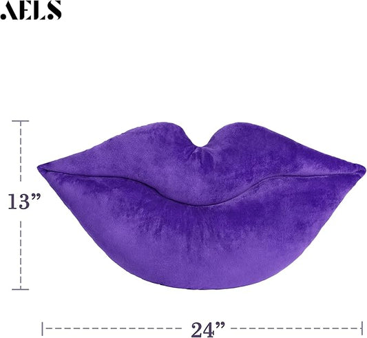 AELS 3D Large Lips Throw Pillows Smooth Soft Velvet Decorative Throw Pillows Love Pillows Cute Pillow 24 X 12 inches for Couch Sofa Bed Living Room Bedroom, Purple