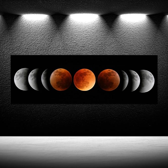 iKNOW FOTO Large Eclipse of the Moon Wall Decor Black and White Canvas Print Artworks Lunar Moon Wall Art Abstract Prints Poster for Office Dorm Living Room Bedroom Home Decoration 16x48 Inches