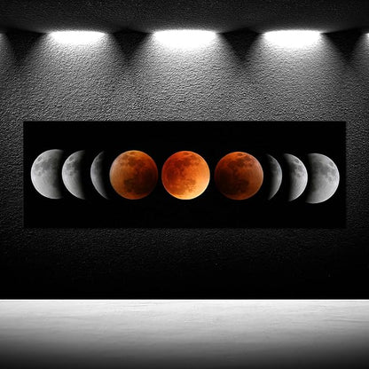 iKNOW FOTO Large Eclipse of the Moon Wall Decor Black and White Canvas Print Artworks Lunar Moon Wall Art Abstract Prints Poster for Office Dorm Living Room Bedroom Home Decoration 16x48 Inches