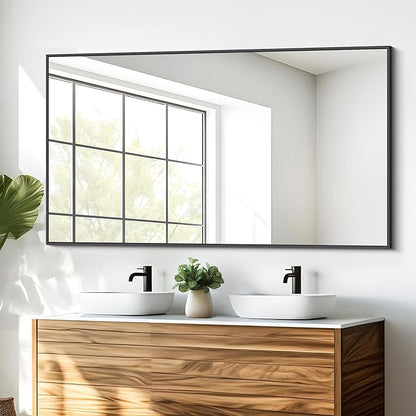 DESBING Black Bathroom Mirror for Wall, 30x50 Inch Rectangle Mirrors with Metal Frame, Modern Vanity Wall Mirror Decor for Entryway Hangs, Bathroom Living Room Horizontal or Vertical