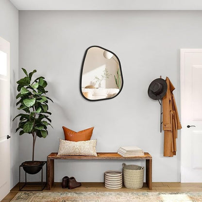 Asymmetrical Small Wall Mirror Irregular Wood Frame Modern Unique Accent Wall Mirror Decorative Vanity Bathroom Living Room Bedroom Entryway Hallway Artistic Wavy Mirror Small 16"x12"