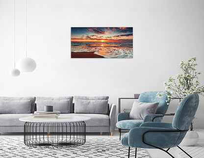 TutuBeer 1 Panel Picture of the Beach Ocean Pictures Blue Sea Beach at Sunrise Art Print on Canvas Sea Wall Decor Ocean Wall Art Seascape Canvas Stretched and Framed 8" x 16"