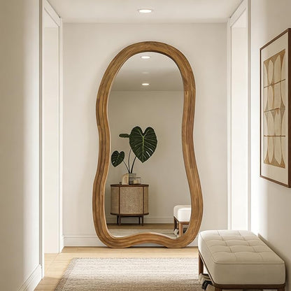 Irregular Full Length Mirror, 71"x33.5" Premium Oversized Organic Floor Mirrors with Triple Layer Solid Wood Frame, Asymmetrical Full Body Mirror for Living Room Entryway, Leaning/Hanging