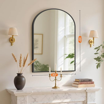 Sweetcrispy 38"x30" Arched Black Bathroom Mirrors for Wall, Bathroom Mirrors for Over Sink, Metal Framed with HD Shatter-Proof Glass for Entryway, Living Room, Bedroom, Home Decor