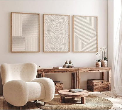Beige Abstract Wall Art Pictures Set of 3 Boho Modern Canvas Wall Decor Neutral Line Wall Art Minimalist Art Abstract Beige Prints Painting Modern Artwork for Living Room Bedroom 16x24 Inch UNFRAMED