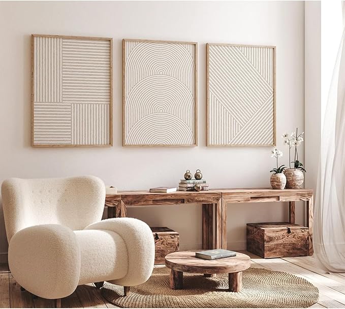 Beige Abstract Wall Art Pictures Set of 3 Boho Modern Canvas Wall Decor Neutral Line Wall Art Minimalist Art Abstract Beige Prints Painting Modern Artwork for Living Room Bedroom 24x36 Inch Unframed