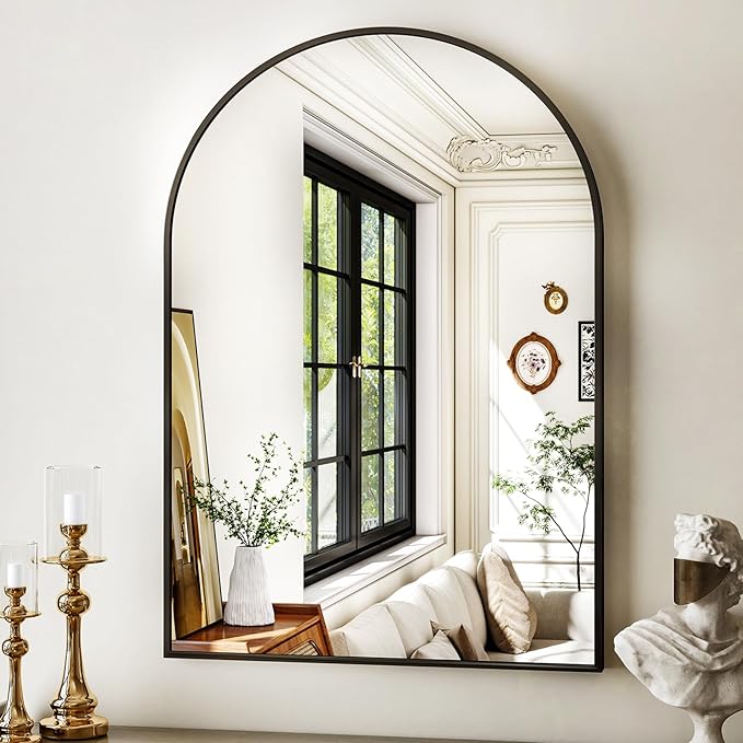XRAMFY 24"x36" Black Arched Bathroom Mirror - Wall Mirror for Bathroom, Metal Frame Vanity Mirror, Dresser Mirror, Arch Decorative Mirrors for Living Room, Bedroom, Entryway, Mantle