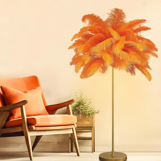 Feather Floor Lamp,Fluffy Ostrich Feather Floor Lamp for Bedroom,3 Color Temperatures Led Corner Modern Floor Lamps for Living Room Christmas Home Decor House Warming Gifts,63″ Height (Orange)