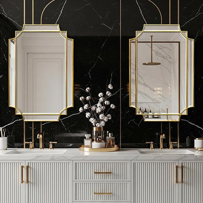 36 * 24 Beveled Gold Rectangular Mirror for Wall, Traditional Art Decorative Vanity Mirror for Bathroom Living Room Bedroom Kitchen Entrance