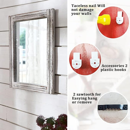 AAZZKANG Wall Mirror with Wood Framed Rustic Mirrors for Wall Rectangle Decorative for Bedroom Bathroom Living Room Entryway Farmhouse Hanging Small