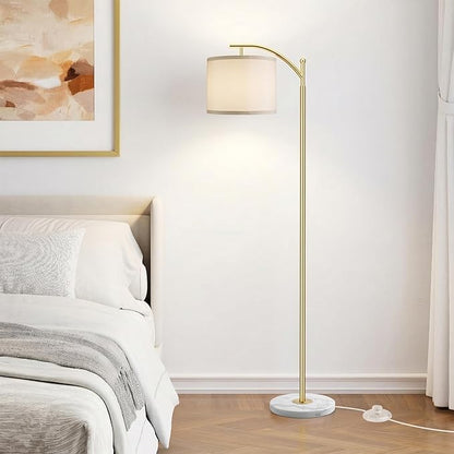 ROTTOGOON Gold Floor Lamp for Living Room with Marble Base, Modern Standing Lamp with 3 Color Temperatures Bulb & Adjustable Linen Shade, Tall Lamp for Bedroom Office Reading Nursery