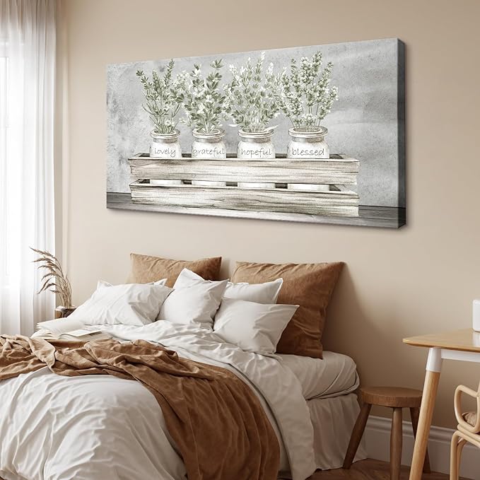 YYYYHPP YP2798 Bouquets Lovely Grateful Hopeful Blessed Sentiment, Gallery Wrapped Canvas,Inspirational Bible Verse Wall Art for Living Room Bedroom and Home Family Wall Decor