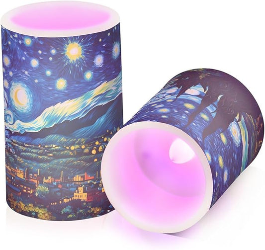 ALAZA Starry Sky Flickering Flameless Candles Battery Operated with Remote Timer,Tea Light Candles LED Pillar Votive Candles Set of 2 for Outdoor Indoor Decorations