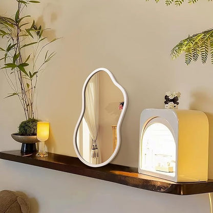 AAZZKANG Small Wall Mirror with Irregular Wood Framed Decorative White Mirrors for Bedroom Dressing Room Living Room Bathroom Entryway