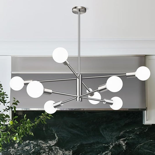 10.9"-52.3" Height Adjustable Sputnik Chandeliers Dining Room Light Fixture (8-Light, 30-Inch), Modern Brushed Nickel Chandelier, Mid Century Modern Chandeliers for Dining Room (Bulbs Not Included)