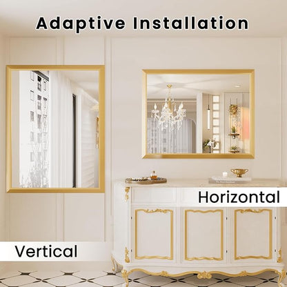 Amorho 40x32 Inch Bathroom Mirror, Gold Thick Metal Framed Wall Mirrors for Over Sink, Wall-Mounted Mirrors Perfect for Bedroom, Living Room, Entryway, Rectangle (Horizontal/Vertical).