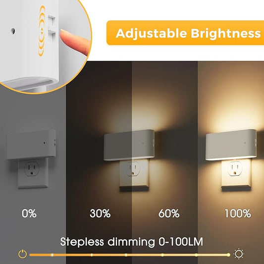 L LOHAS LED Night Light, Dimmable Modern LED Night Lights Plug into Wall,Dusk to Dawn Sensor Night Lights for Kid, 0-100LM 3000K Soft White Nightlight for Hallway Bedroom Stairway
