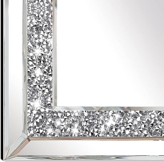 ZOLAPI 2PCS Crystal Rhinestone Diamond Wall Mirror.Brilliant Hand-Spliced Glass Mirror.Accent Decorative Mirror for Hallway/Bathroom/Bedroom（11”x15”）