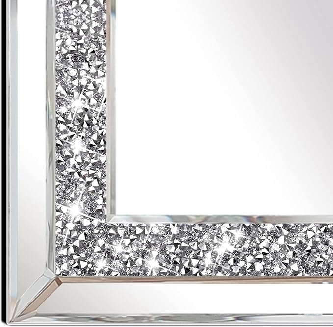 ZOLAPI 2PCS Crystal Rhinestone Diamond Wall Mirror.Brilliant Hand-Spliced Glass Mirror.Accent Decorative Mirror for Hallway/Bathroom/Bedroom（12”x12”）