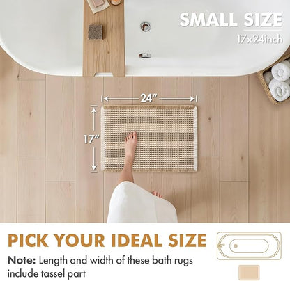 MIULEE Set of 2 Waffle Bathroom Rugs, Boho Bath Rugs Non Slip Washable, Super Absorbent Bath Mats, Ultra Soft Rubber Backed Shower Mats for Bathroom Floor, Tub, Brown & White, 17x24 Inch