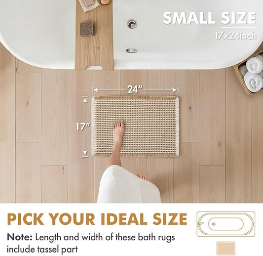 MIULEE Set of 2 Waffle Bathroom Rugs, Boho Bath Rugs Non Slip Washable, Super Absorbent Bath Mats, Ultra Soft Rubber Backed Shower Mats for Bathroom Floor, Tub, Brown & White, 17x24 Inch