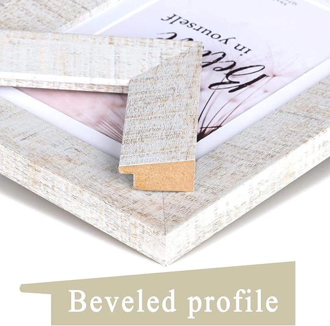 Wide Molding Rustic 11x14 Picture Frames, Made of HD Glass Display Picture 8x10 with Mat, Beige Photo Frame for Wall Mounting, 2 Sets