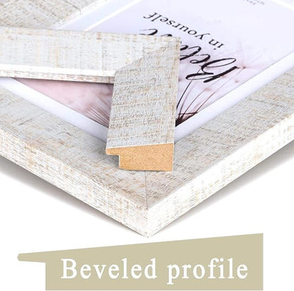 Wide Molding Rustic 11x14 Picture Frames, Made of HD Glass Display Picture 8x10 with Mat, Beige Photo Frame for Wall Mounting, 2 Sets