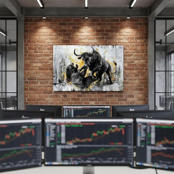 DuoBaorom Wall Street Bull vs Bear Wall Art Mens Office Large Bedroom Decor 24 x 36 inches