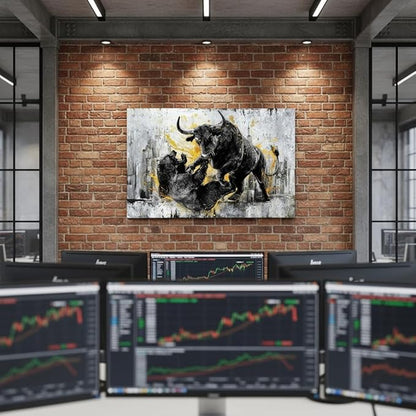 DuoBaorom Wall Street Bull vs Bear Wall Art Mens Office Large Bedroom Decor 24 x 36 inches