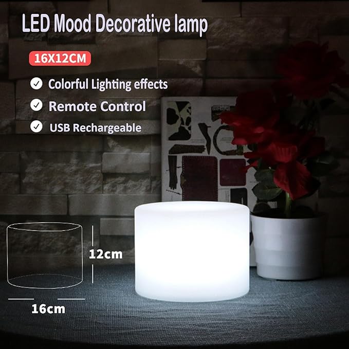 Cylinder Shape Color LED Mood Lamp, Rechargeable Dimmable Night Light with Remote Control 16 Dimmable Colors 4 Effects for Kids and Adults,Ambient Decorative Party Lighting (16 * 12cm)