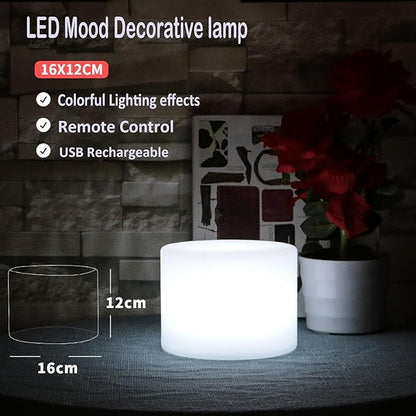 Cylinder Shape Color LED Mood Lamp, Rechargeable Dimmable Night Light with Remote Control 16 Dimmable Colors 4 Effects for Kids and Adults,Ambient Decorative Party Lighting (16 * 12cm)