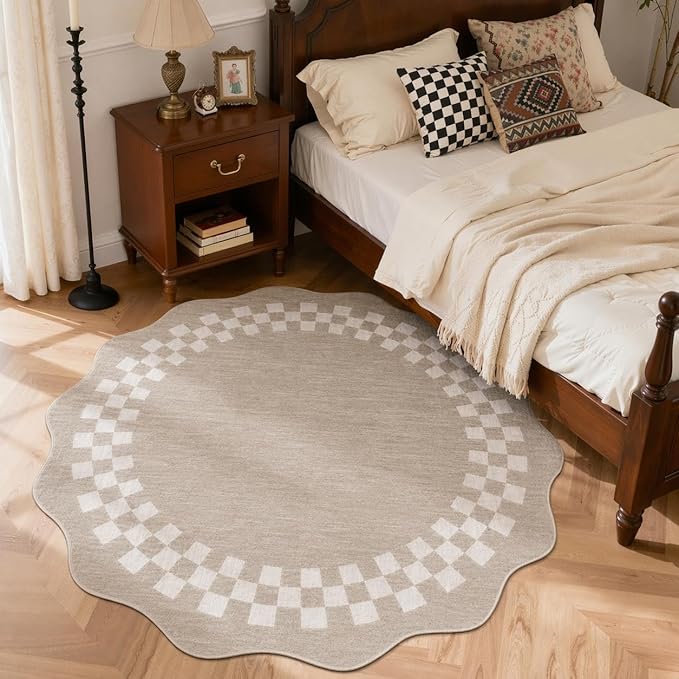 GarveeHome Modern Border Area Rug Scalloped Washable Rug for Living Room Bedroom